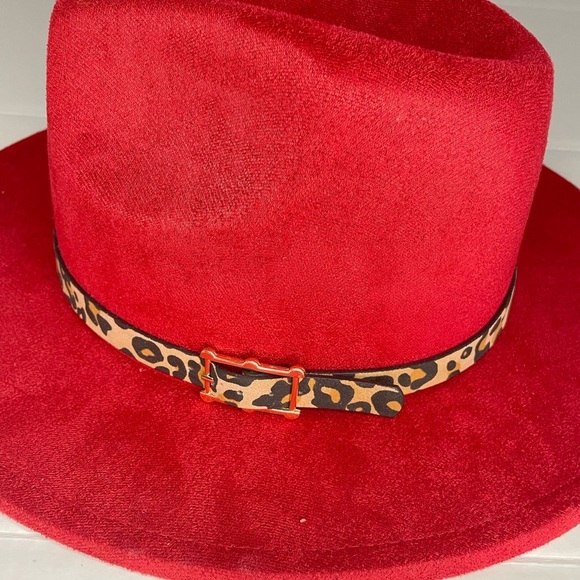 NEW BURGUNDY FASHION BRIM HAT LEOPARD ACCENT - Picture 9 of 10